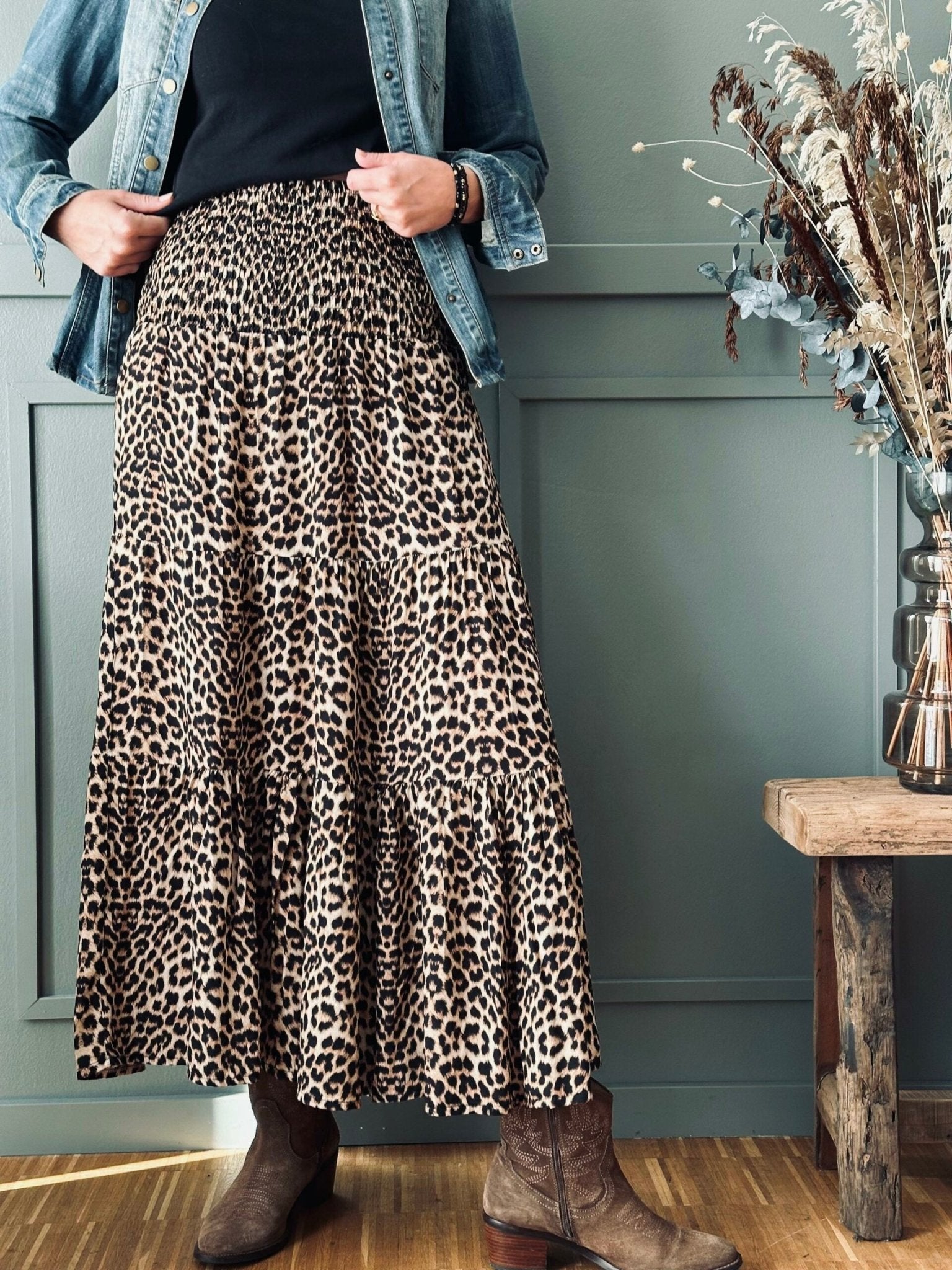 Nederdel Boho Leopard