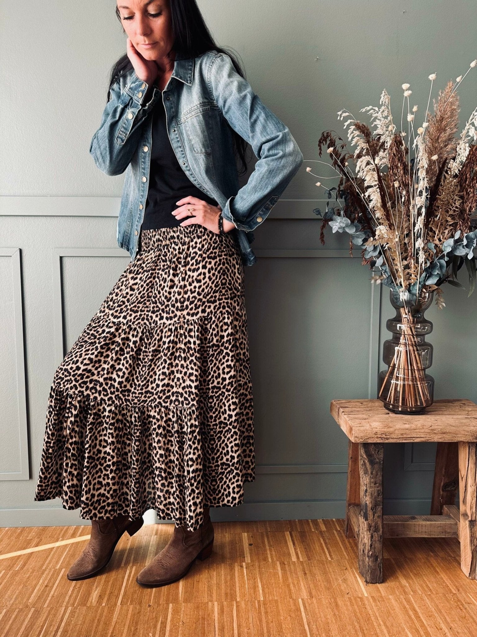 Nederdel Boho Leopard