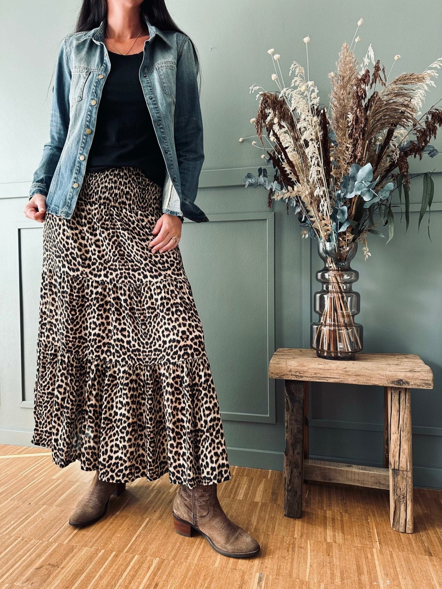Nederdel Boho Leopard